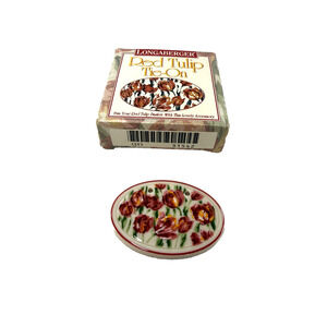 Longaberger Red Tulip Tie-On Oval Pottery Vintage #31542